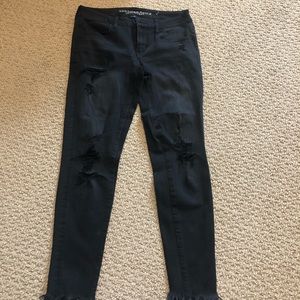 American eagle black destroyed jeans